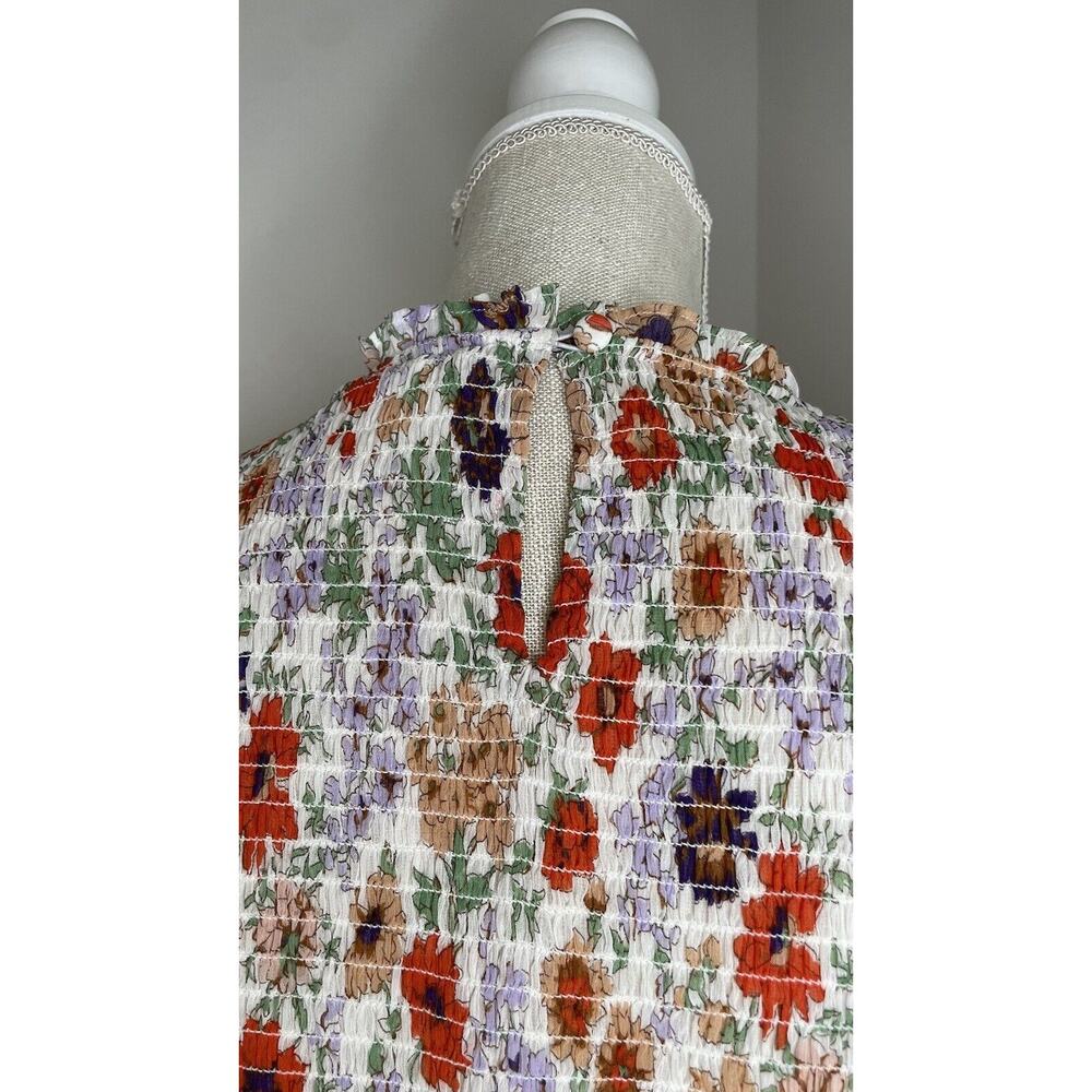 Veronica Beard Kali Top Multicolor Floral Print Smocked Spring Designer Size 10 - Picture 8 of 12